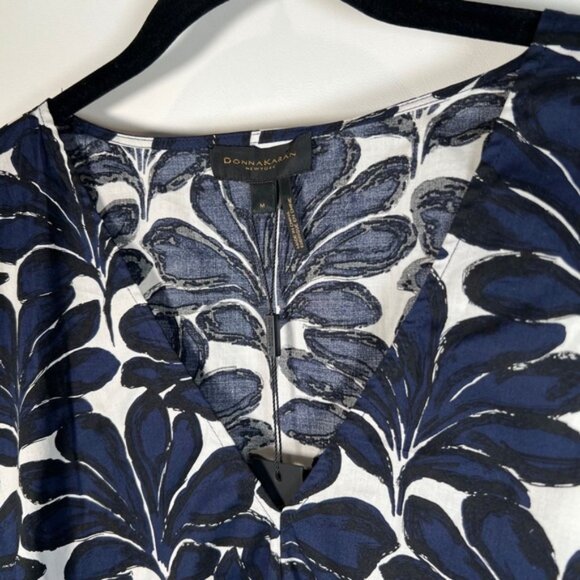 NWT DONNA KARAN SEASIDE Floral Print V neck Peplum Hem Elastic Cuffs Blouse Sz M - Picture 5 of 16